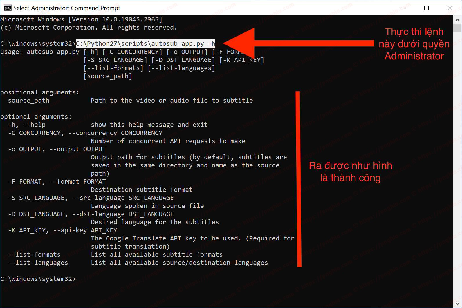 Autosub help output
