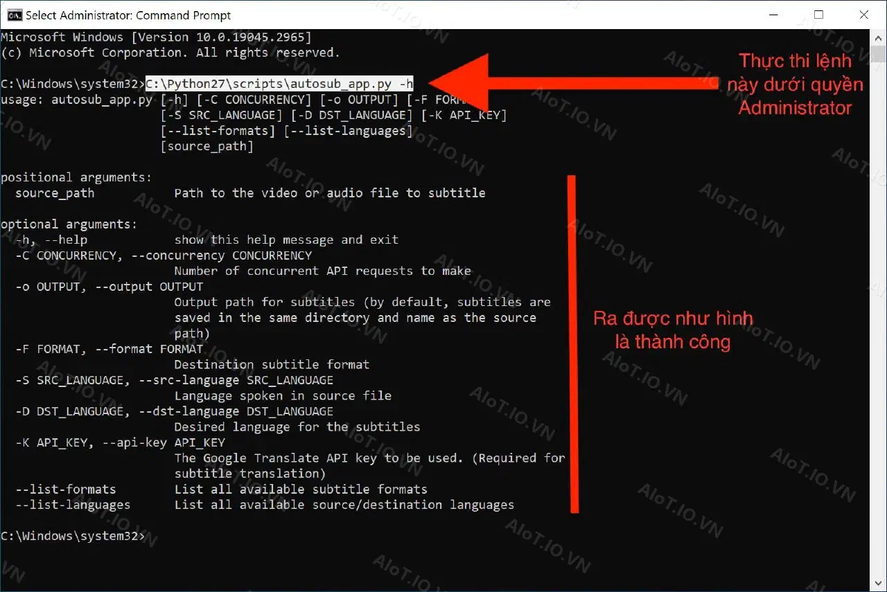 Autosub help output
