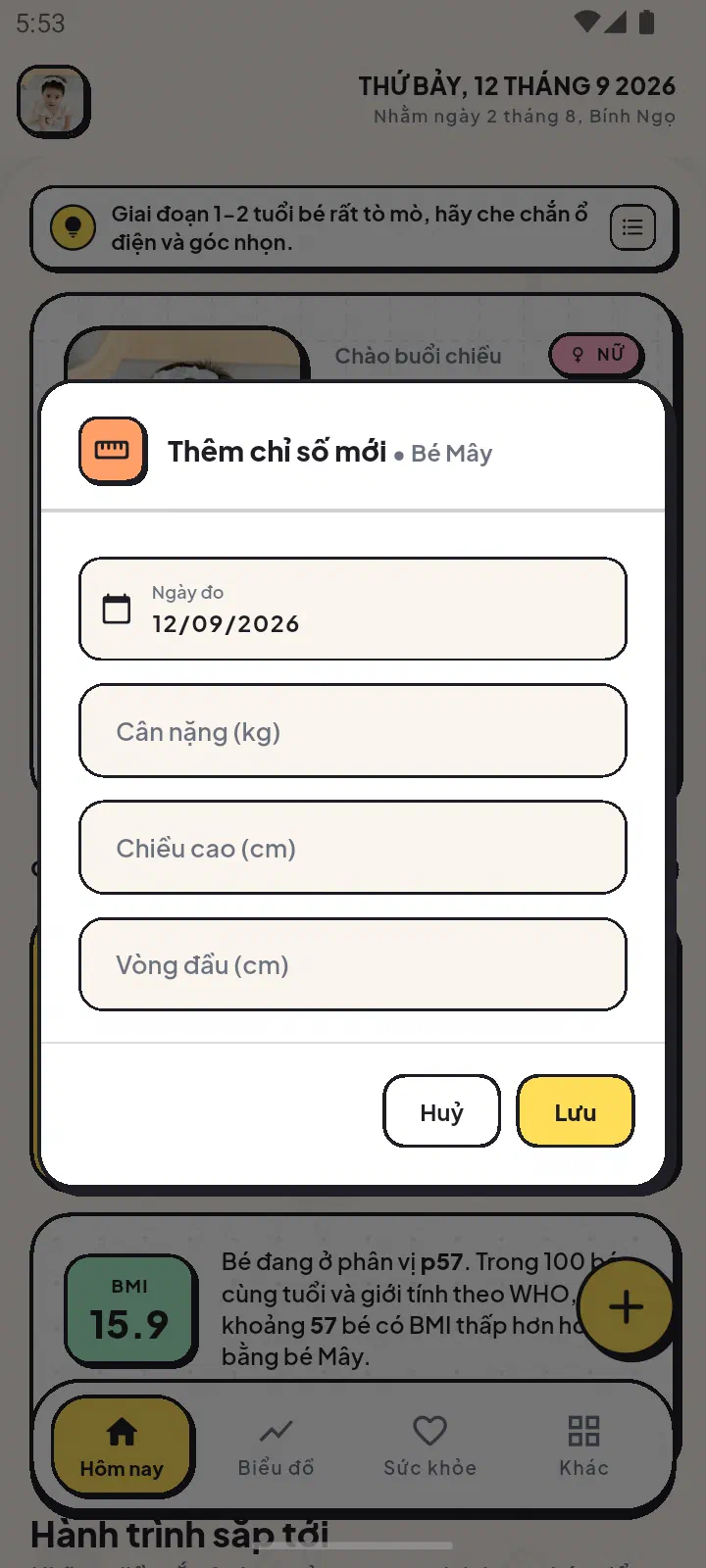 Dialog thêm số đo