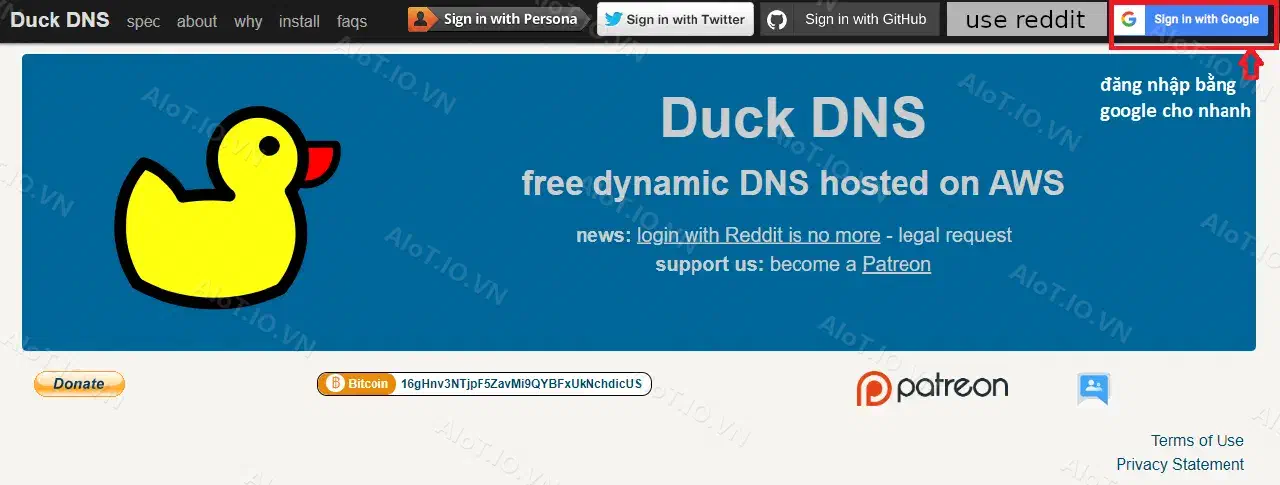 Hướng dẫn đăng nhập duckdns