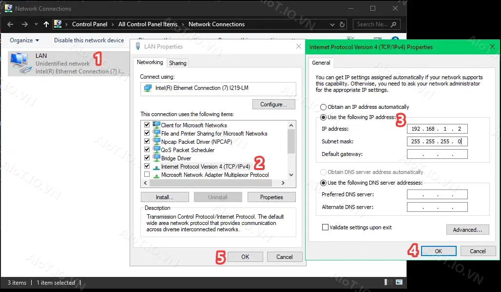 Set ip tĩnh cổng LAN trên Windows